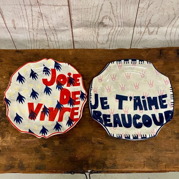 Anthropologie Joyeux Canape Plates Set of 2 - Picture 1 of 5